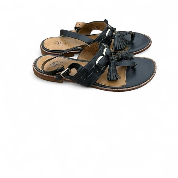 Bass Black Leather Sandals With Tassel Detail * - Picture 2 of 2